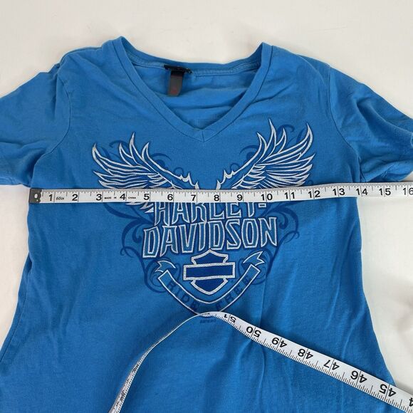 Harley Davidson Women’s V Neck T Shirt XS, Blue, Graphic, Logo, Biker, SC IA - Picture 6 of 7